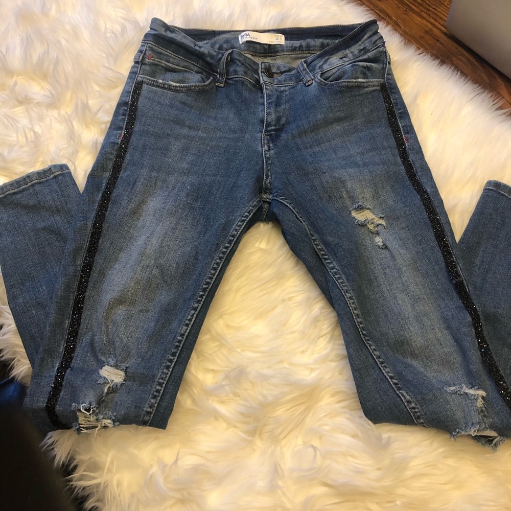 Zara Z1975 Denim sequined  skinny  jeans